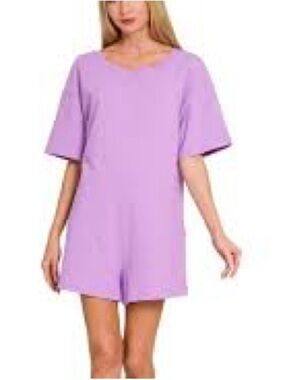 T-shirt Short Sleeve Romper in Purple- XS
